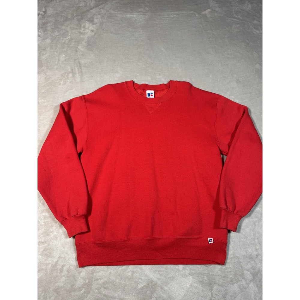 Vintage 90s Russell Athletic Crewneck Swestshirt Size Large Red Blank USA Made